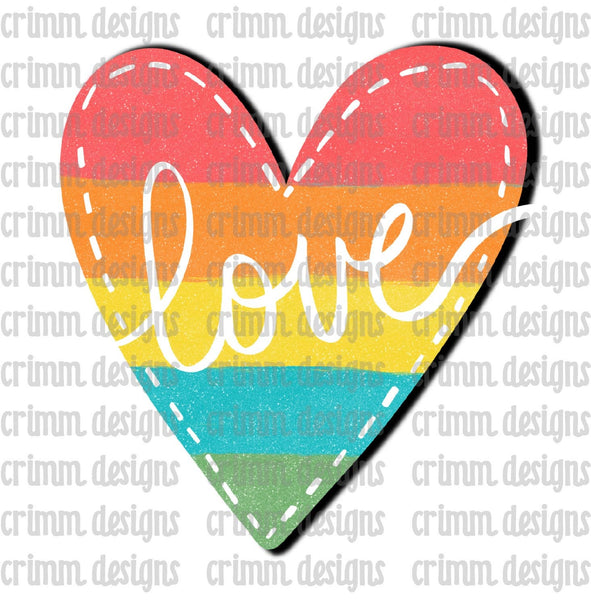 Retro Bright Striped Heart Love Design Digital Download