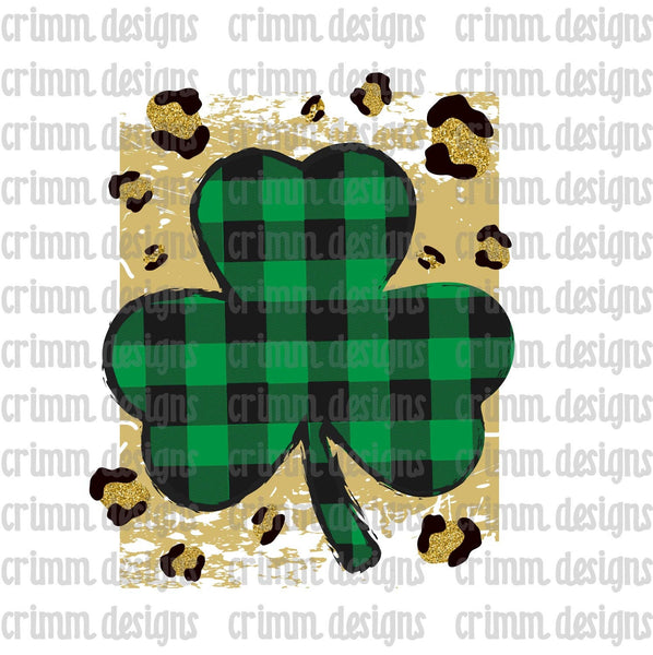 Plaid and Leopard Glitter Shamrock Clover Sublimation Design Digital Download