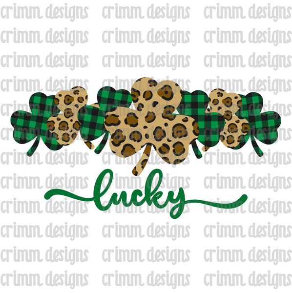 Plaid and Leopard Lucky Shamrock Clover Sublimation Design Digital Download