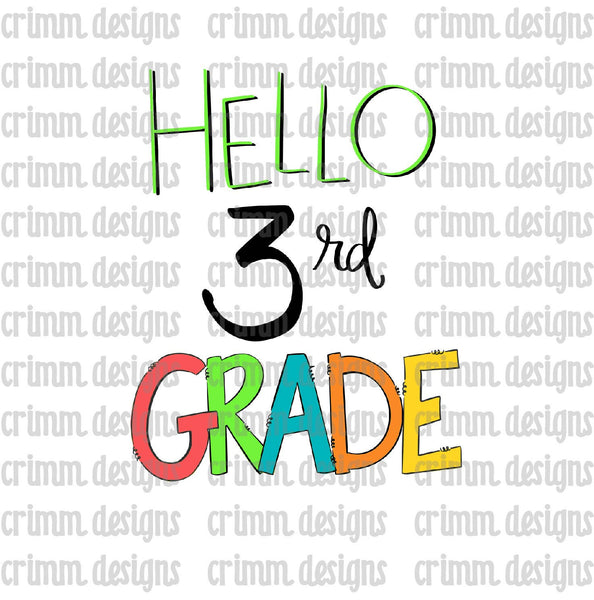 Hello Third Grade Back to School Sublimation Design Download