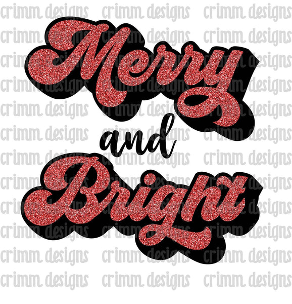 Merry and Bright Doodle Letters Sublimation Design Download