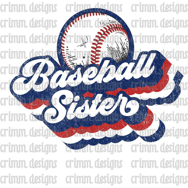 Retro Baseball Sister Red White Blue Sublimation Design Download